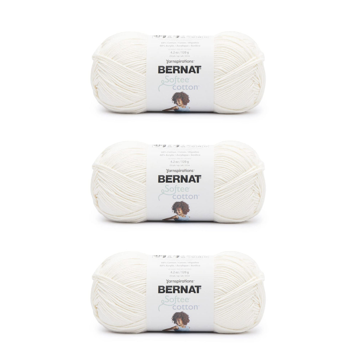 Bernat Softee Cotton Cotton Yarn - 3 Pack of 120g/4.25oz - Nylon - 3 DK (Light) - 254 Yards - Knitting/Crochet 🍁 All In One Marketplace Canada