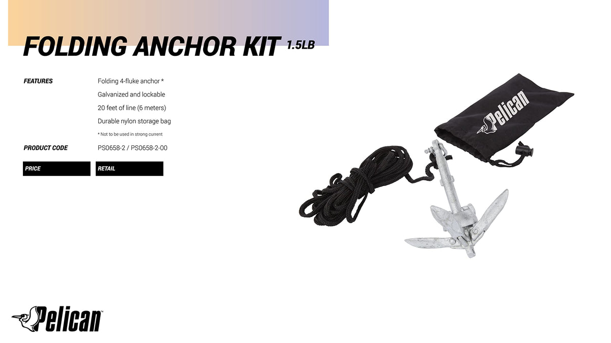 Pelican Compact Anchor Kit for Kayak, Canoe, SUP, Inflatables or Small Boats, Foldable Storage Bag, Ideal for Fishing Kayak Boating (1.5 lb) 🍁 All In One Marketplace Canada