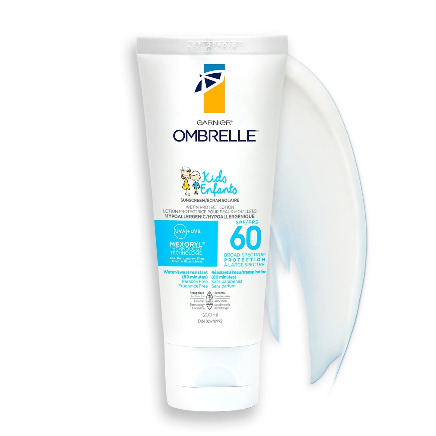 Garnier Ombrelle Kids Sunscreen Lotion SPF 60, Formulated for Sensitive Skin, Body Sunscreen, Fragrance-Free, Very High Broad-Spectrum UVA/UVB Protection, Water Resistant, 200ml 🍁 All In One Marketplace Canada