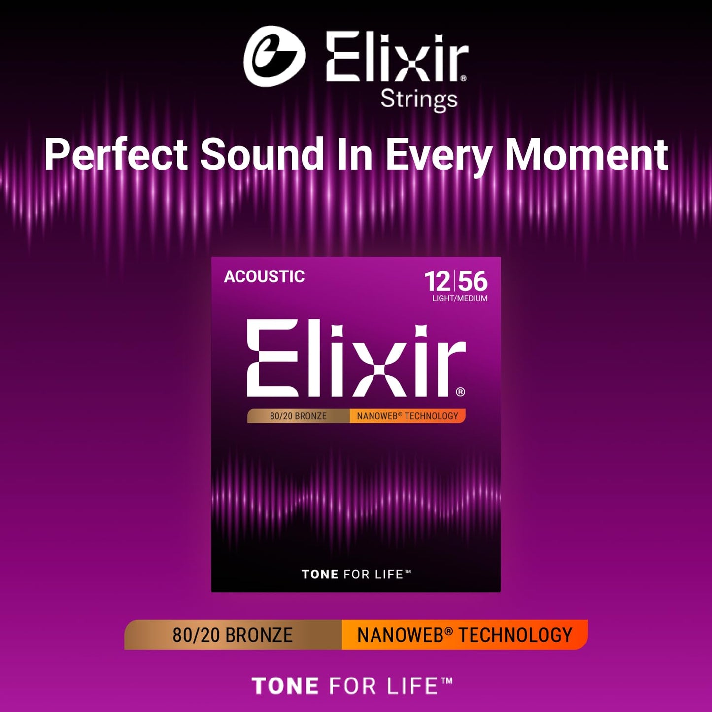Elixir 11002 80/20 Bronze Nanoweb Coating Acoustic Guitar Strings - Light-Medium 12-56 🍁 All In One Marketplace Canada