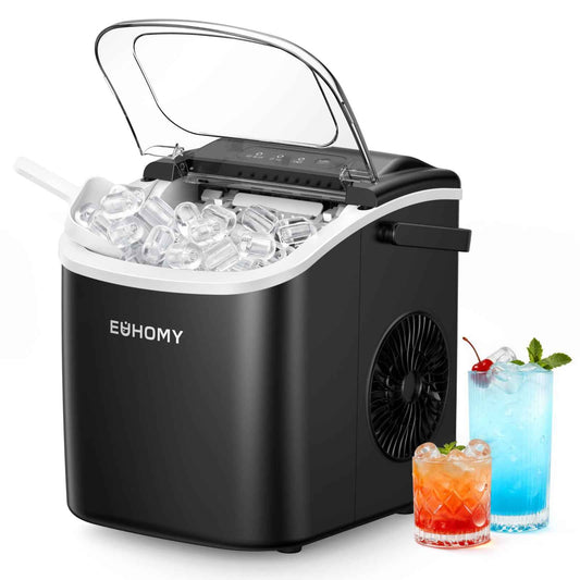 EUHOMY Countertop Ice Maker Machine with Handle, 26lbs in 24Hrs, 9 Ice Cubes Ready in 6 Mins, Auto-Cleaning Portable Ice Maker with Basket and Scoop, for Home/Kitchen/Camping/RV. (Black) 🍁 All In One Marketplace Canada