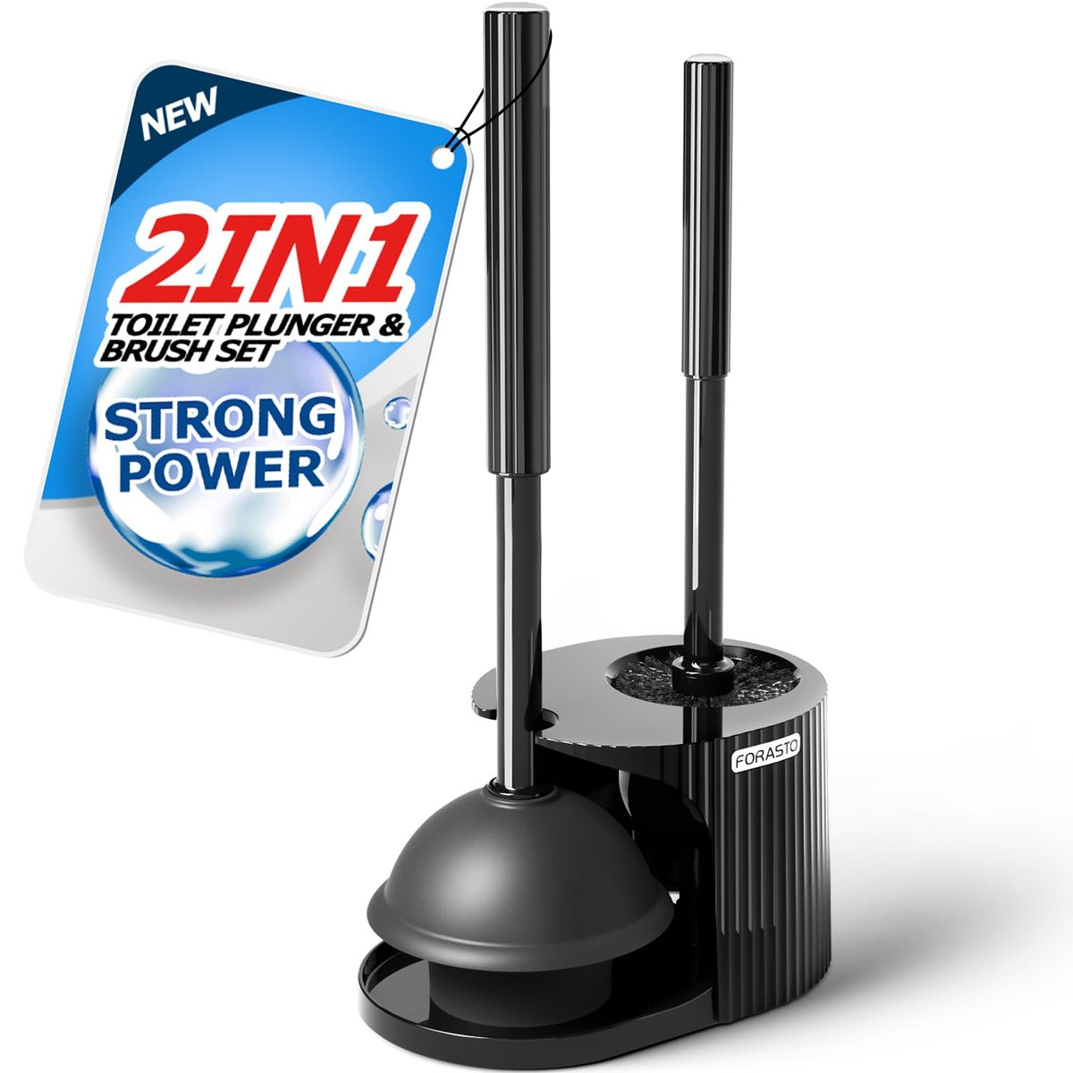 FORASTO 2 in 1 Toilet Brush and Plunger Set, Extended Handle, Bathroom Cleaning Tools, Toilet Bowl Brush and Plungers Combo, Bathroom Cleaning Supplies, Charcoal 🍁 All In One Marketplace Canada