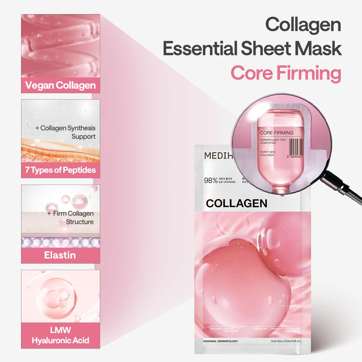 MEDIHEAL Collagen Essential Face Mask - Firming & Elasticity with Vegan Collagen, Peptides & Hyaluronic Acid, Deep Hydrating Korean Skincare for Dry & Wrinkle Skin (10 Sheets) 🍁 All In One Marketplace Canada