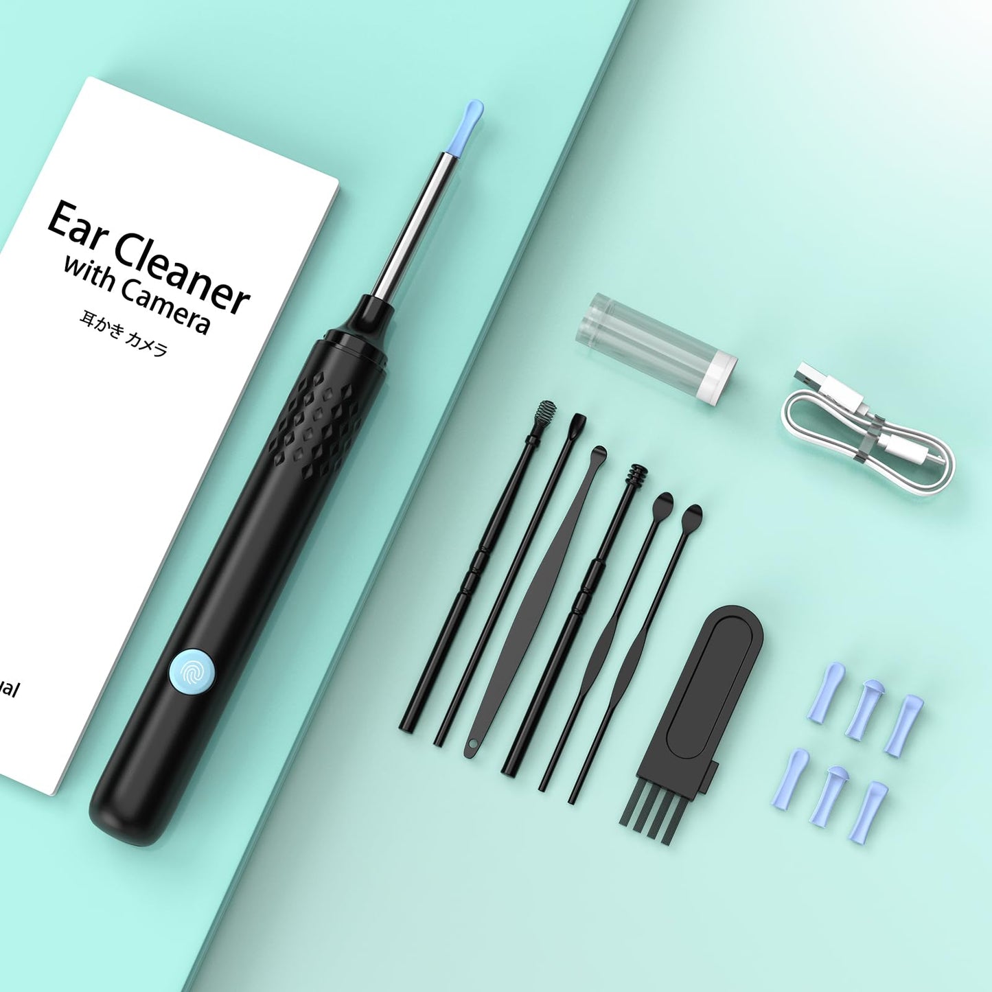 LMECHN Ear Wax Removal, Ear Cleaner with 7 Pcs Ear Set, Ear Wax Removal Tool Camera with 1080P Ear Otoscope & 6 LED Lights, Wireless Ear Pick for Ear Cleaning with 6 Ear Spoons Black 🍁 All In One Marketplace Canada