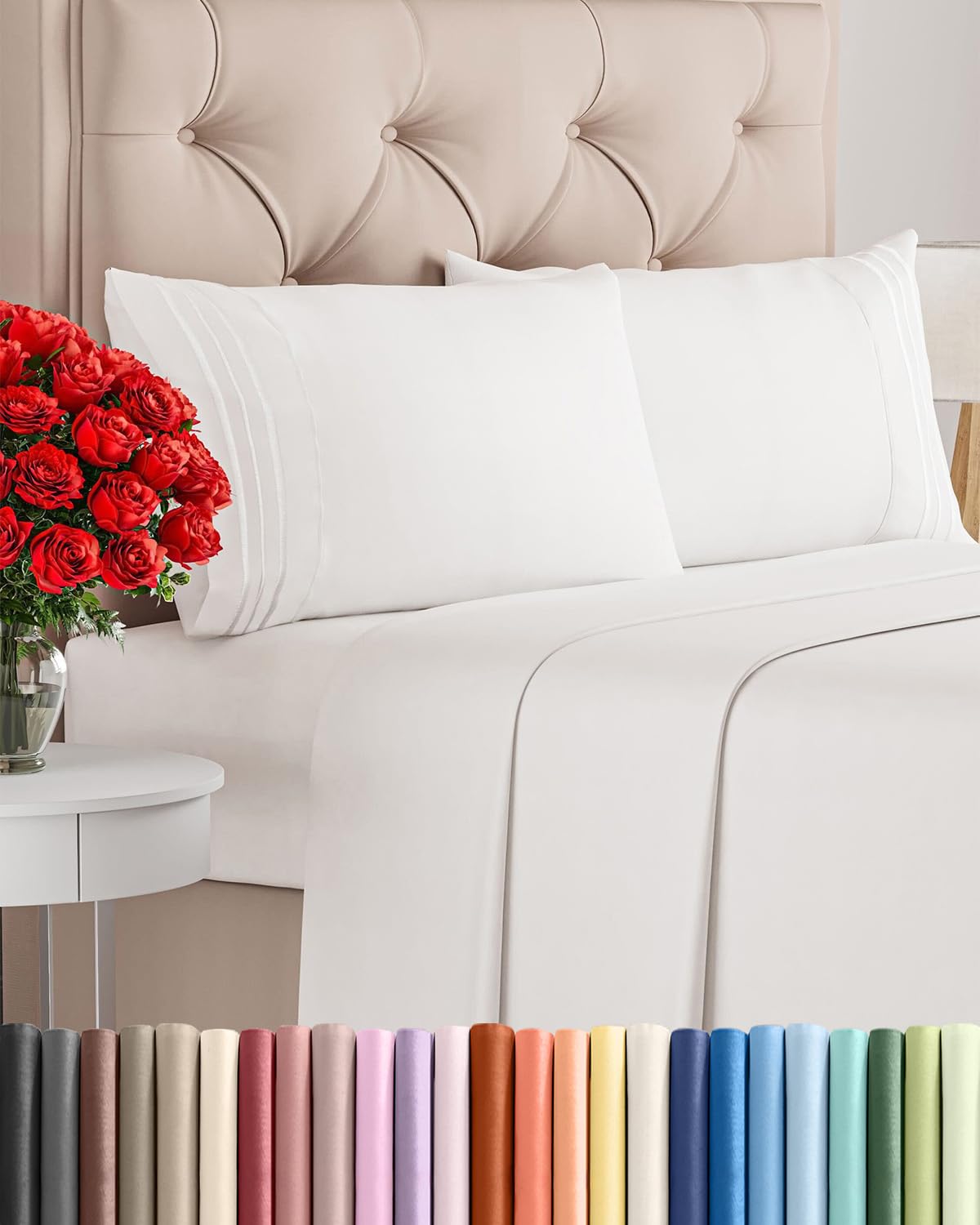 Full Size 4 Piece Sheet Set - Comfy Breathable & Cooling Sheets - Hotel Luxury Bed Sheets for Women and Men - Deep Pockets, Microfiber, Extra Soft & Wrinkle Free - Antique White Oeko-Tex Bed Sheet Set 🍁 All In One Marketplace Canada