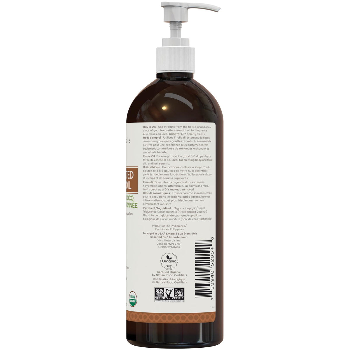 Viva Naturals Organic Fractionated Coconut Oil – Pure Massage Oils for Massage Therapy, Coconut Oil for Skin & Hair, Lightweight Carrier Oil for Essential Oils, 16 fl oz 🍁 All In One Marketplace Canada