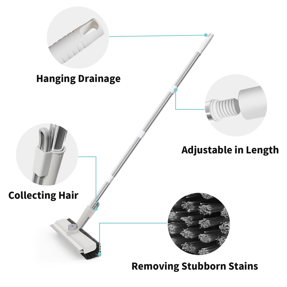 Floor Scrub Brush with Long Handle, 3 in 1 Scrape and Heavy-Duty Stiff Bristle Scrubber Brush for Cleaning Shower Bathroom, Patio, Garage, Kitchen, Wall and Deck 🍁 All In One Marketplace Canada