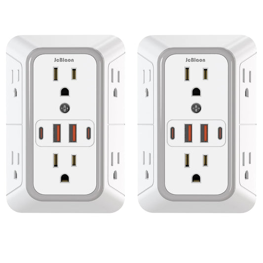 2 Pack Outlet Extender Surge Protector, 6 Outlet Splitter with 4 USB Outlet (2 USB A,2 USB C), 3Sided Power Strip with Adapter Spaced Outlets for Home, Office, Travel(White) 🍁 All In One Marketplace Canada
