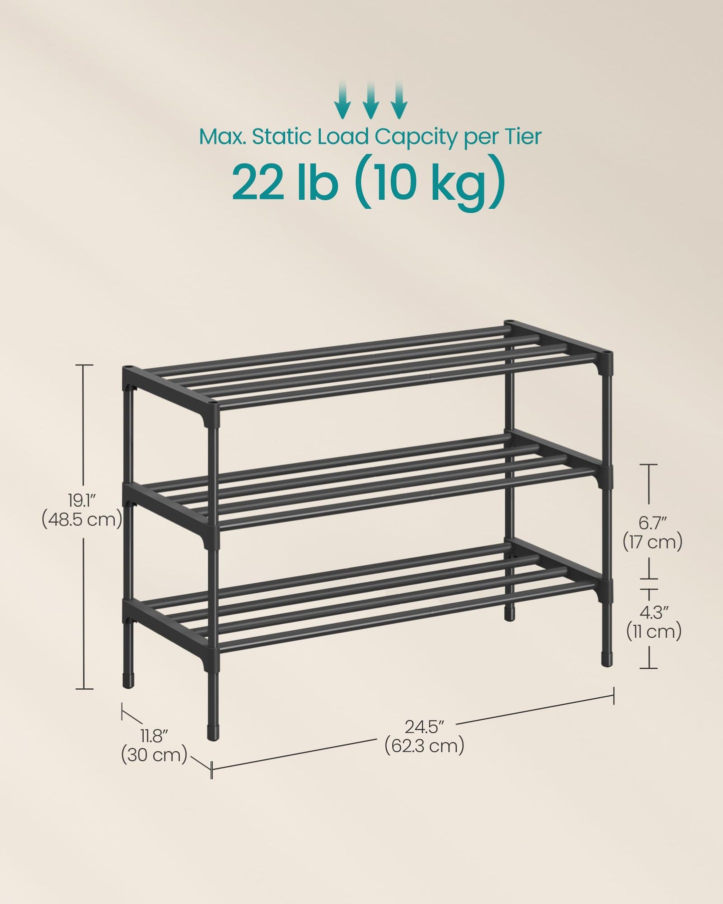 SONGMICS 3-Tier Shoe Rack for Closet, Compact Metal Shoe Organizer Shelf for Entryway, Bedroom, Small Spaces, Stackable, 11.8 x 24.5 x 19.1 Inches, Black ULSA123BH01 🍁 All In One Marketplace Canada