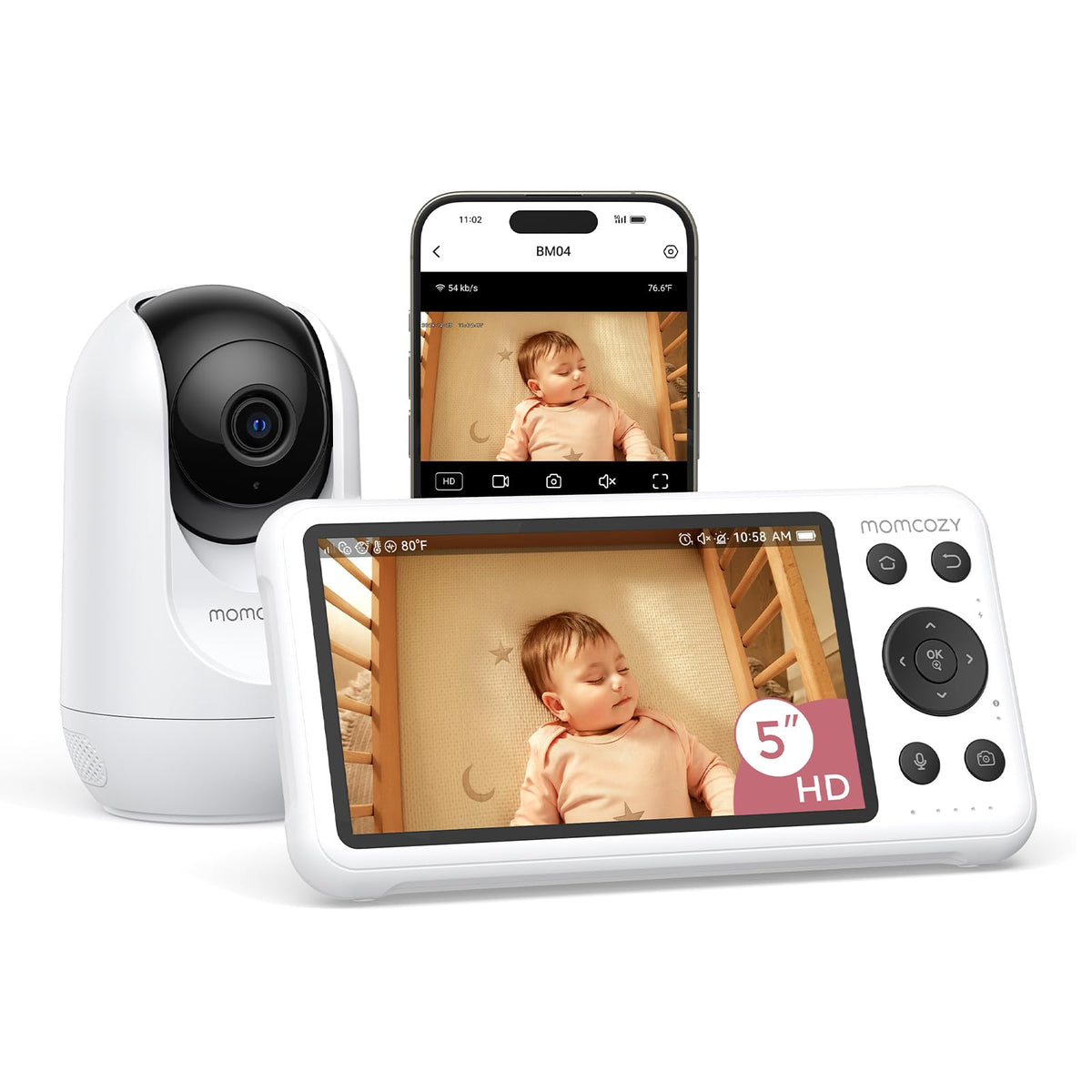 Momcozy Smart WiFi Baby Monitor with Camera and Audio, 5" 1080P Screen with Wall Mount, Motion & Cry Detection, Safe Fence,Clear Night Vision, 5000mAh Battery, 2-Way Talk, Photo & Video Recording,BM04 🍁 All In One Marketplace Canada