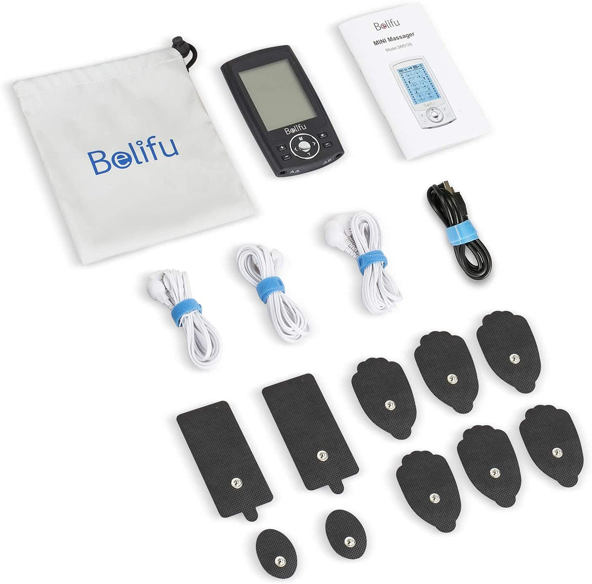 Belifu Dual Channel TENS EMS Unit 24 Modes Muscle Stimulator for Pain Relief Therapy, Electronic Pulse Massager Muscle Massager with 10 Pads, Dust-Proof Drawstring Storage Bag，Fastening Cable Ties 🍁 All In One Marketplace Canada