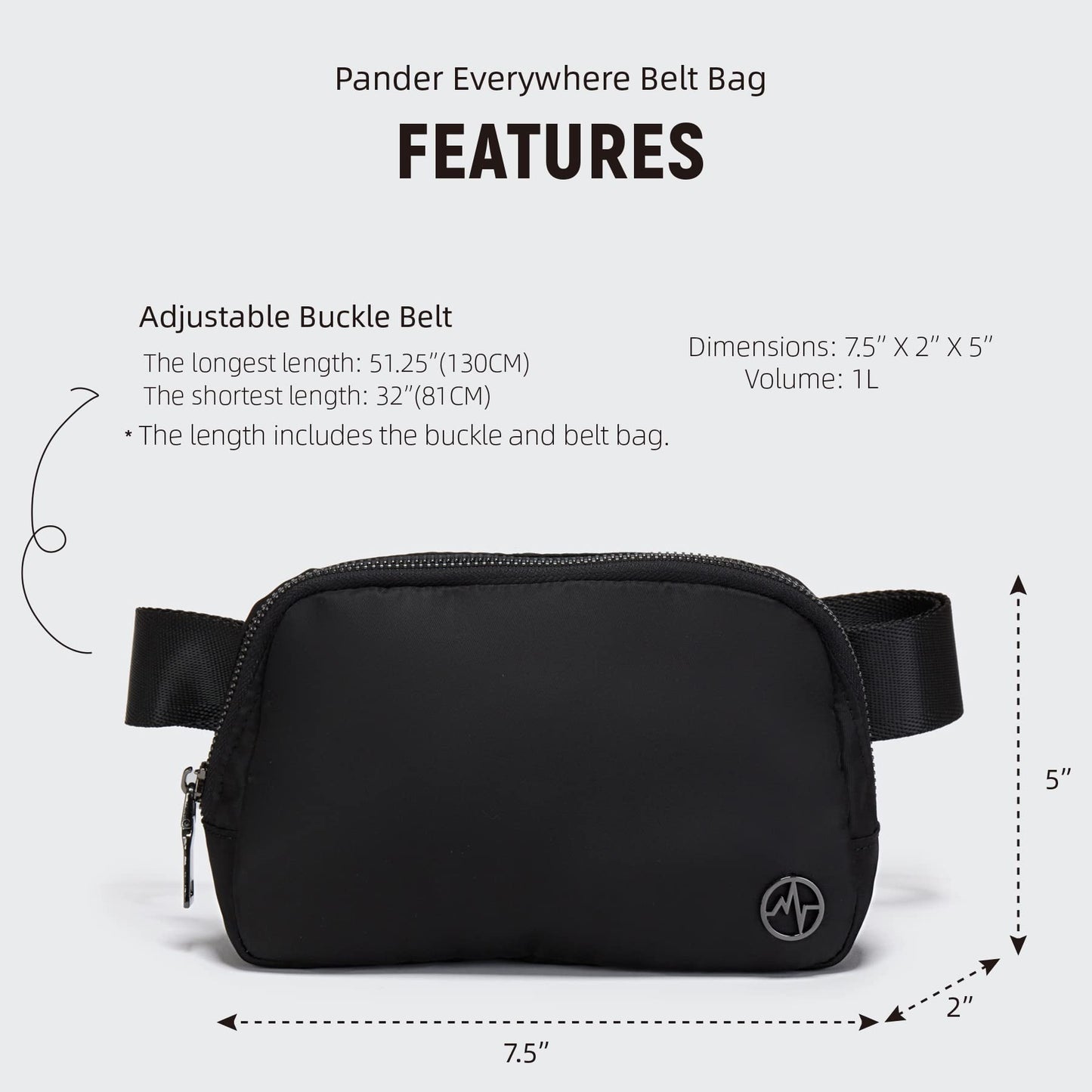 Pander 1L Fanny Pack Everywhere Belt Bag, Bum Bag Crossbody Bags for Women with Adjustable Strap (Black) 🍁 All In One Marketplace Canada