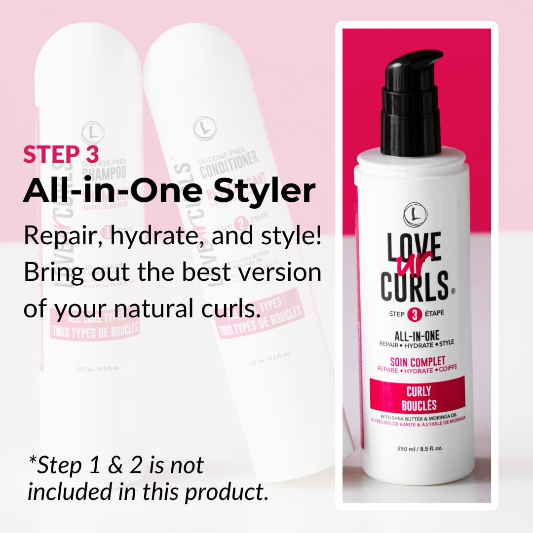 Love Ur Curls - All in One Curl Cream Styler, Curling Cream for Curly Hair, Repair, Define, Hydrate & Style, Anti Frizz with Shea Butter, 250mL 🍁 All In One Marketplace Canada