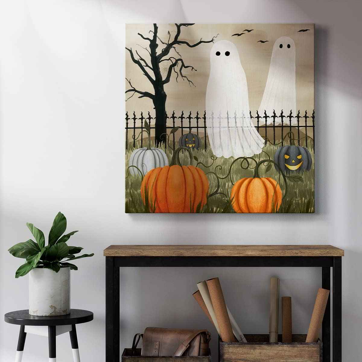 Renditions Gallery Modern Canvas Wall Art Pictures for Office Decorations Halloween Hunted Pumpkin Patch Premium Wall Hanging Wooden Artwork for Livingroom Kitchen Paintings - 16"X16" LT508