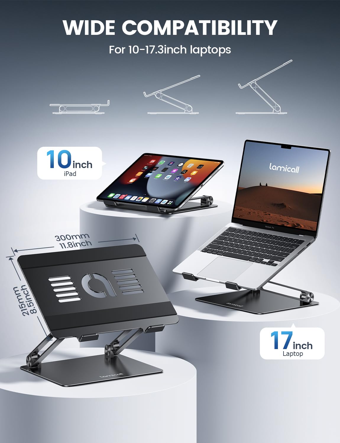 Lamicall Adjustable Laptop Stand, Portable Laptop Riser, Aluminum Laptop Stand for Desk Foldable, Ergonomic Computer Notebook Stand Holder Gift for MacBook Air Pro, More 10-17.3" Laptops, Black 🍁 All In One Marketplace Canada