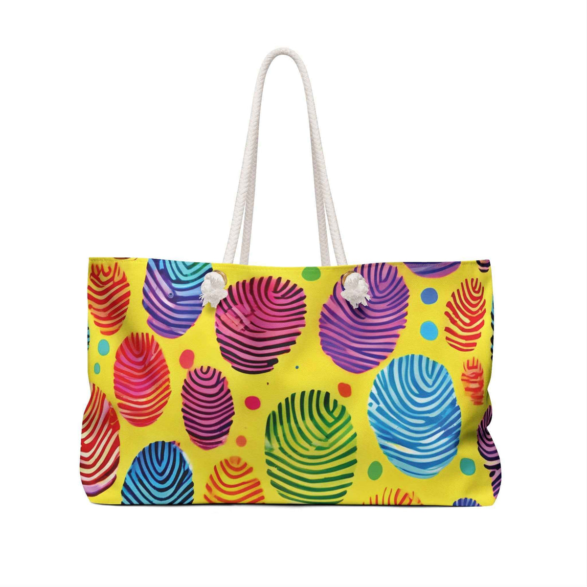 Rainbow Fingerprint Pattern Weekender Bag | Colorful Travel Tote | Busy Mom Gift