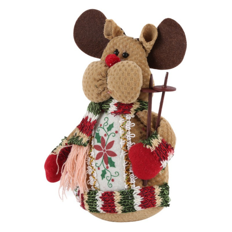 Christmas Elk Santa Snowman Figurines – Flannel Holiday Decorations, 18x13cm