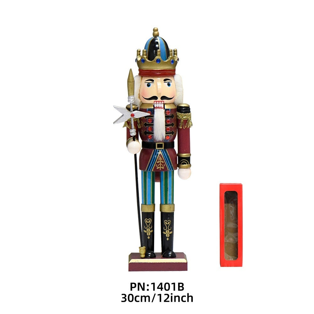 Wooden Nutcracker Soldier Christmas Decorations, 30CM Tabletop Holiday Figurine, European Style Home Decor