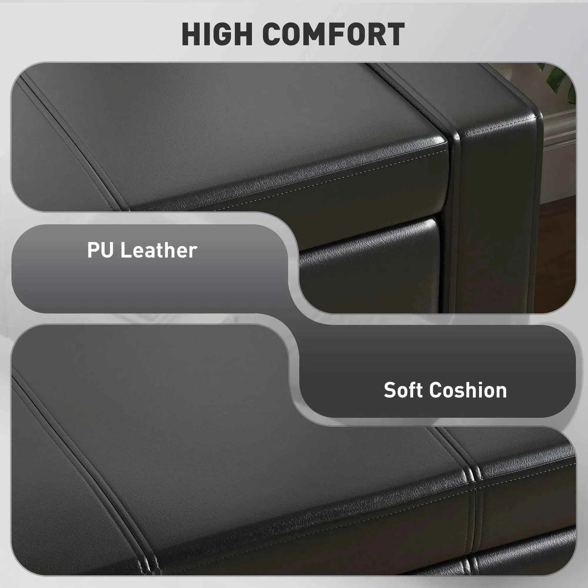 42-Inch Black Faux Leather Storage Ottoman Bench – Padded Footstool & Organizer Seat ( United States & Canada Delivery Only)