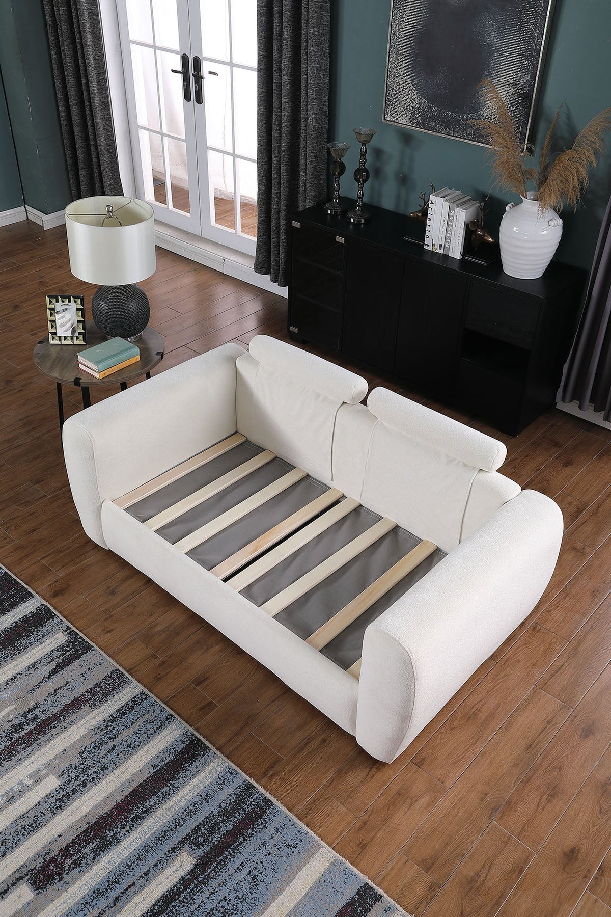 Modern Minimalist Beige Sofa – Comfortable Chenille 2 Seater Living Room Couch (Only US Delivery)