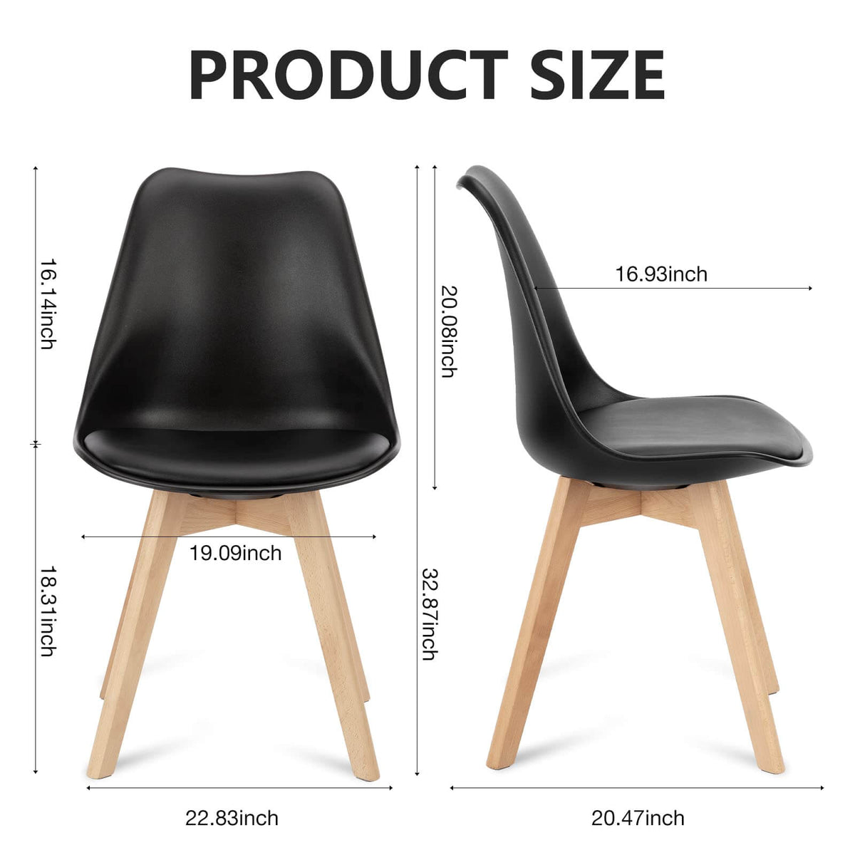 PU Leather Upholstered Dining Chairs with Wood Legs, Set of 4, Black and White (United States Delivery Only)