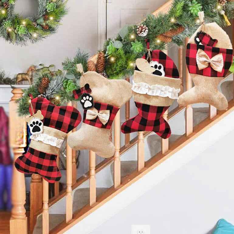 Christmas Pet Socks Gift Bag, Polyester Holiday Stockings