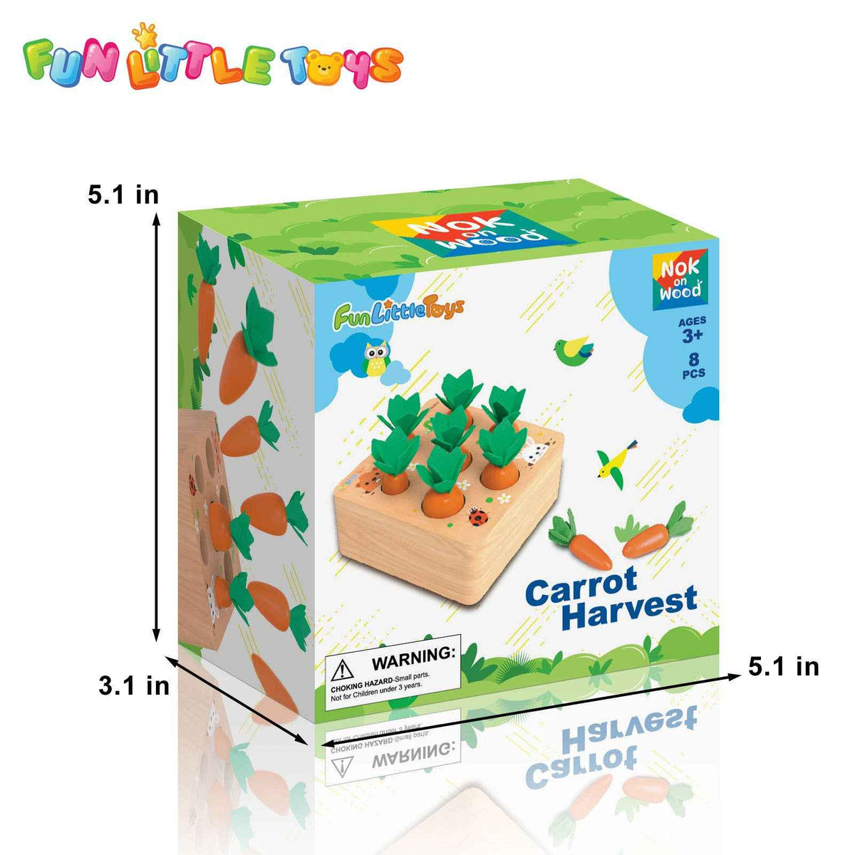 Fun Little Toys - Wooden Carrot Harvest Shape & Size Sorting Game - Ages 3+