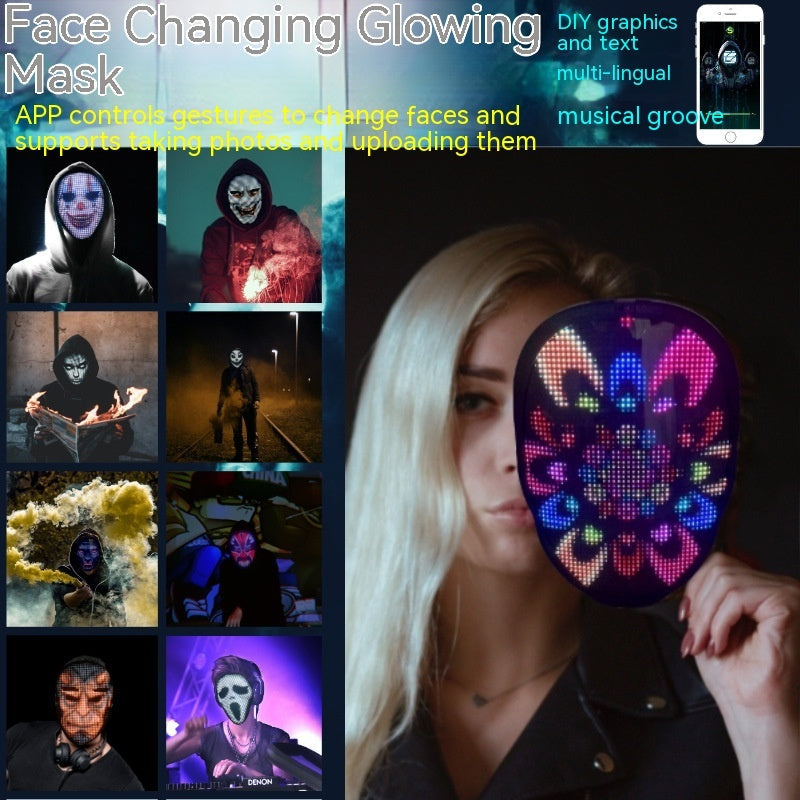 LED Luminous Face Mask – Full-Color Changing Rechargeable Halloween Party Mask