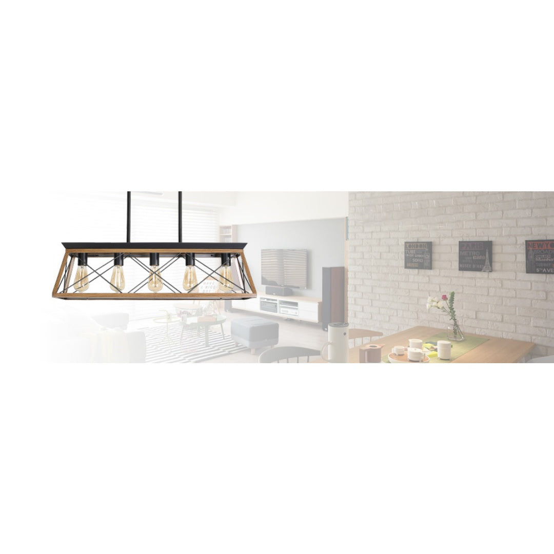 32-Inch Walnut Industrial 5-Light Pendant Chandelier (United States Delivery Only)