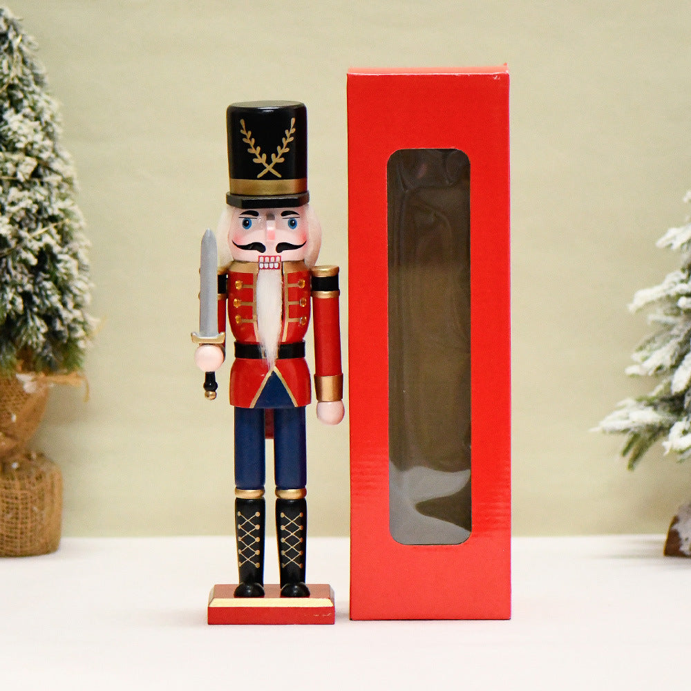 Wooden Nutcracker Soldier Christmas Decorations, 30CM Tabletop Holiday Figurine, European Style Home Decor