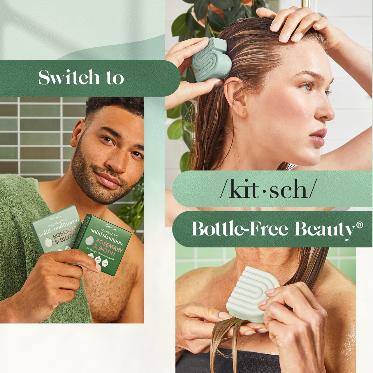Kitsch Rosemary & Biotin Shampoo and Conditioner Set for Hair Growth - Strengthening, Thickening & Volumizing Shampoo and Conditioner Bar - Paraben, Sulfate & Silicone Free - 2 pack 🍁 All In One Marketplace Canada