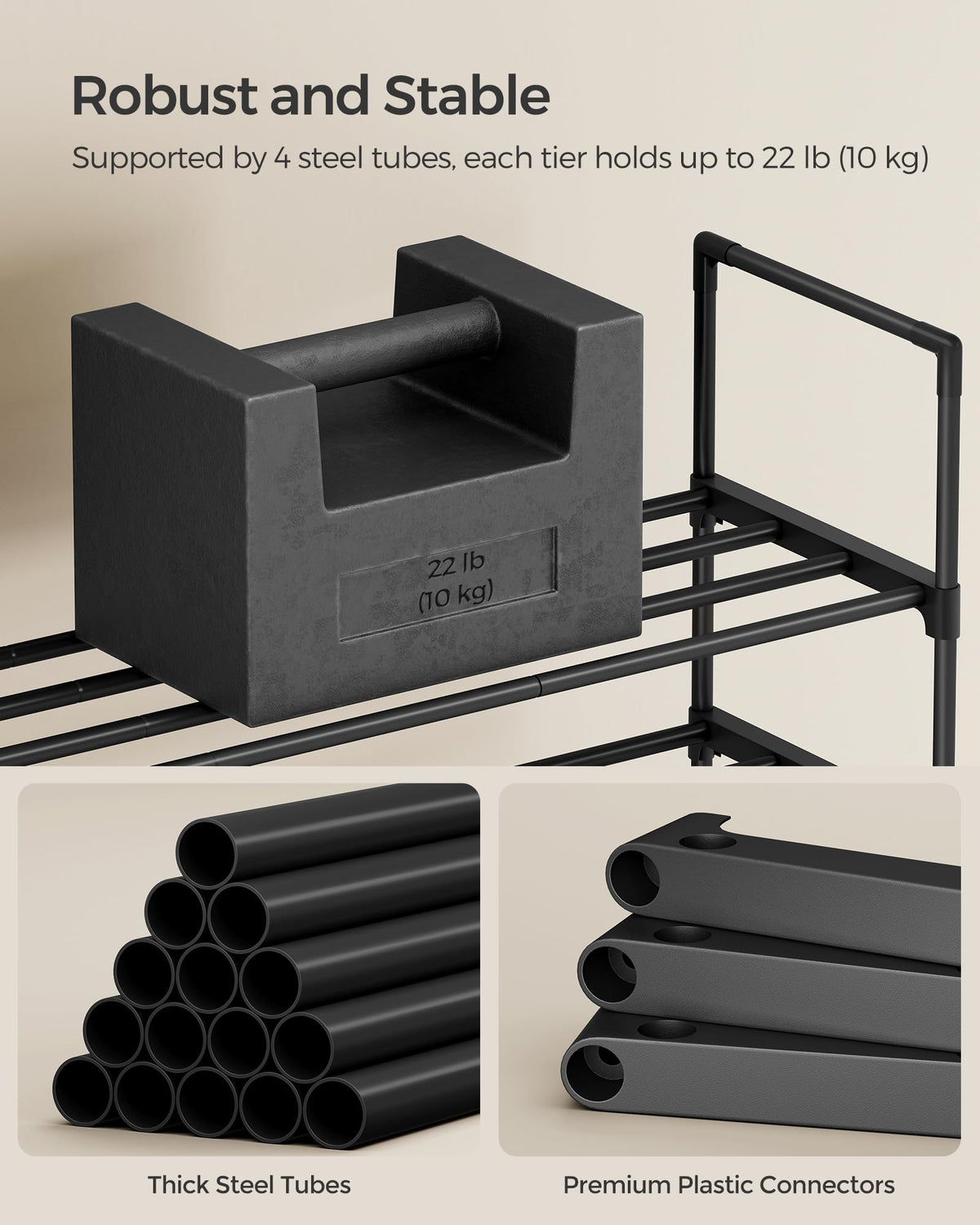 SONGMICS Shoe Rack, 4-Tier Shoe Organizer, Sturdy Storage Shelf, Upright or Upside Down, for 20-25 Pairs, Stackable, for Entryway, 30 x 92 x 75 cm, Black ULSA14BK 🍁 All In One Marketplace Canada