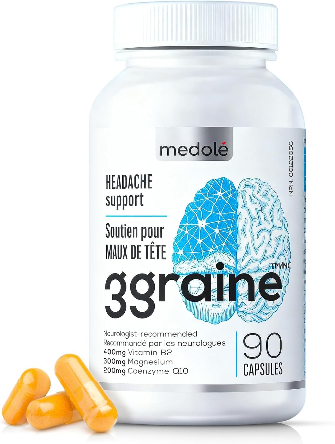 3graine-NEW-Headache Supplement Migraine Prevention and Relief, 400mg Vitamin B2, CoQ10 200mg, Magnesium, Neurologist-Recommended Doses & Ingredients, Nausea & Vomiting Support | 30 Days Supply 🍁 All In One Marketplace Canada