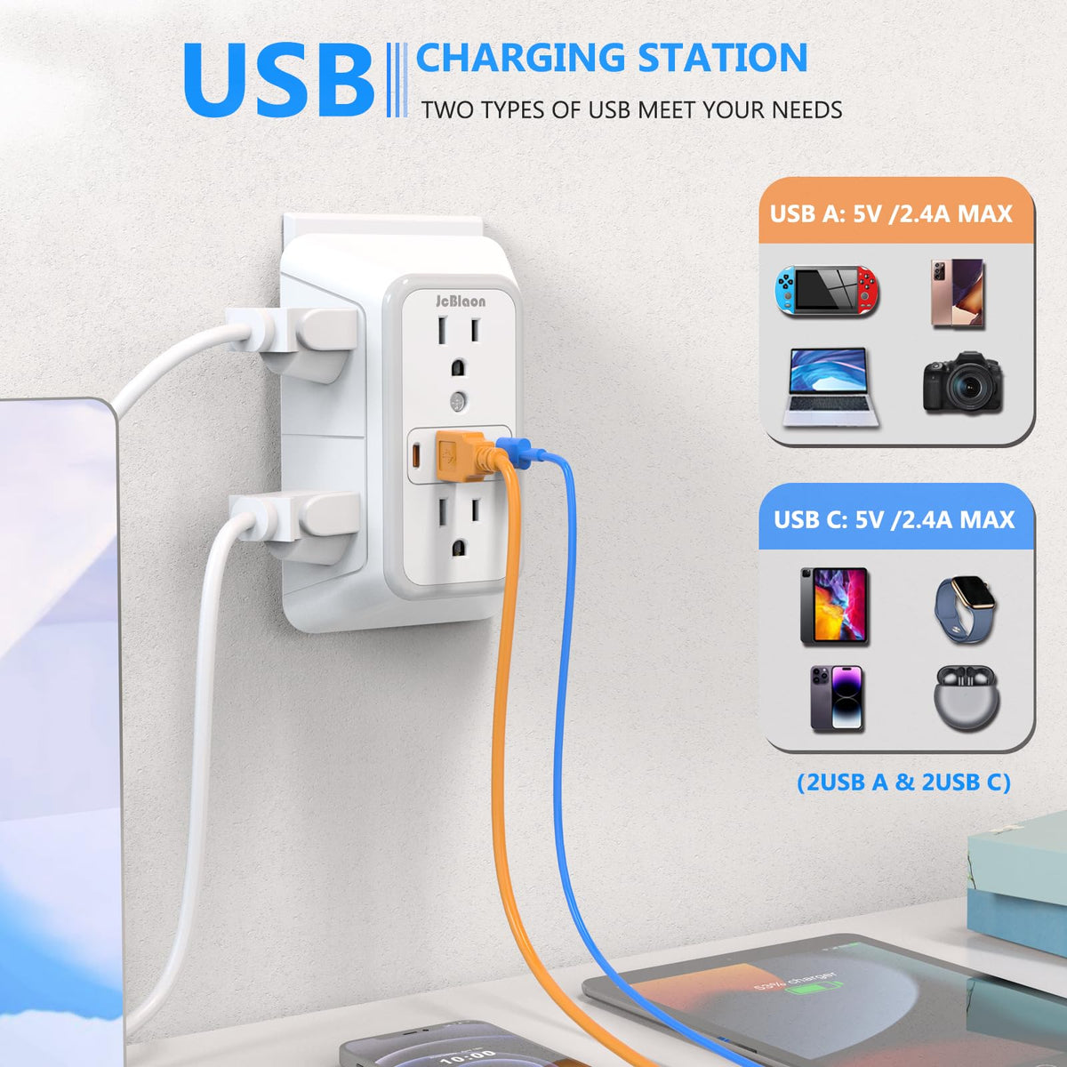 2 Pack Outlet Extender Surge Protector, 6 Outlet Splitter with 4 USB Outlet (2 USB A,2 USB C), 3Sided Power Strip with Adapter Spaced Outlets for Home, Office, Travel(White) 🍁 All In One Marketplace Canada