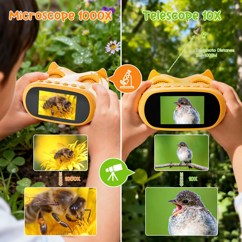 Temodu 2-in-1 Kids Microscope Telescope, 2.0" 1000X Digital Microscope for Kids, HD Portable Education Telescope for Kids Birthday Festival Gift, Science Fun Toys for Children Age 4-12 (Yellow) 🍁 All In One Marketplace Canada