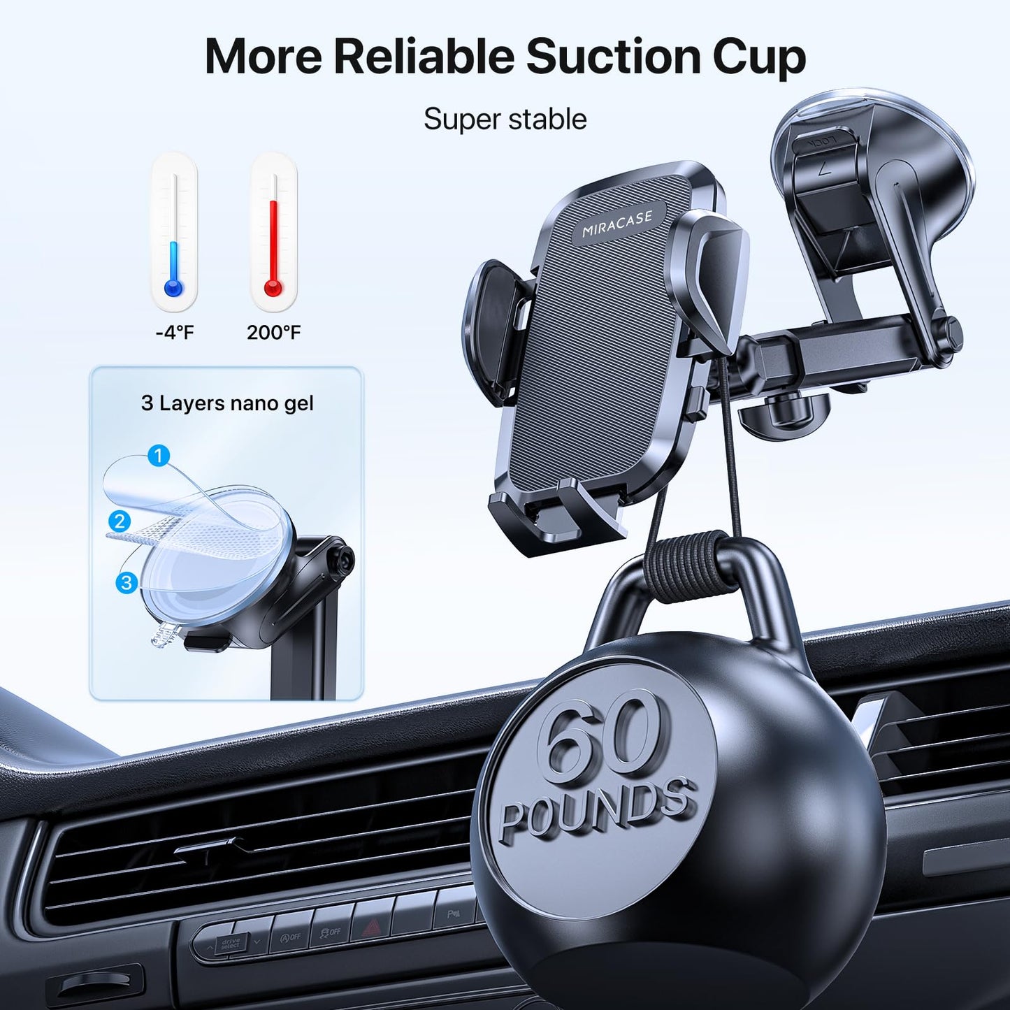 Miracase Car Phone Mount, [Upgraded Strong Military Grade Suction Cup] Long Arm Phone Holder for Car Dashboard Windshield Vent, Hands Free Cell Phone Holder Compatible with All Mobile Phones 🍁 All In One Marketplace Canada