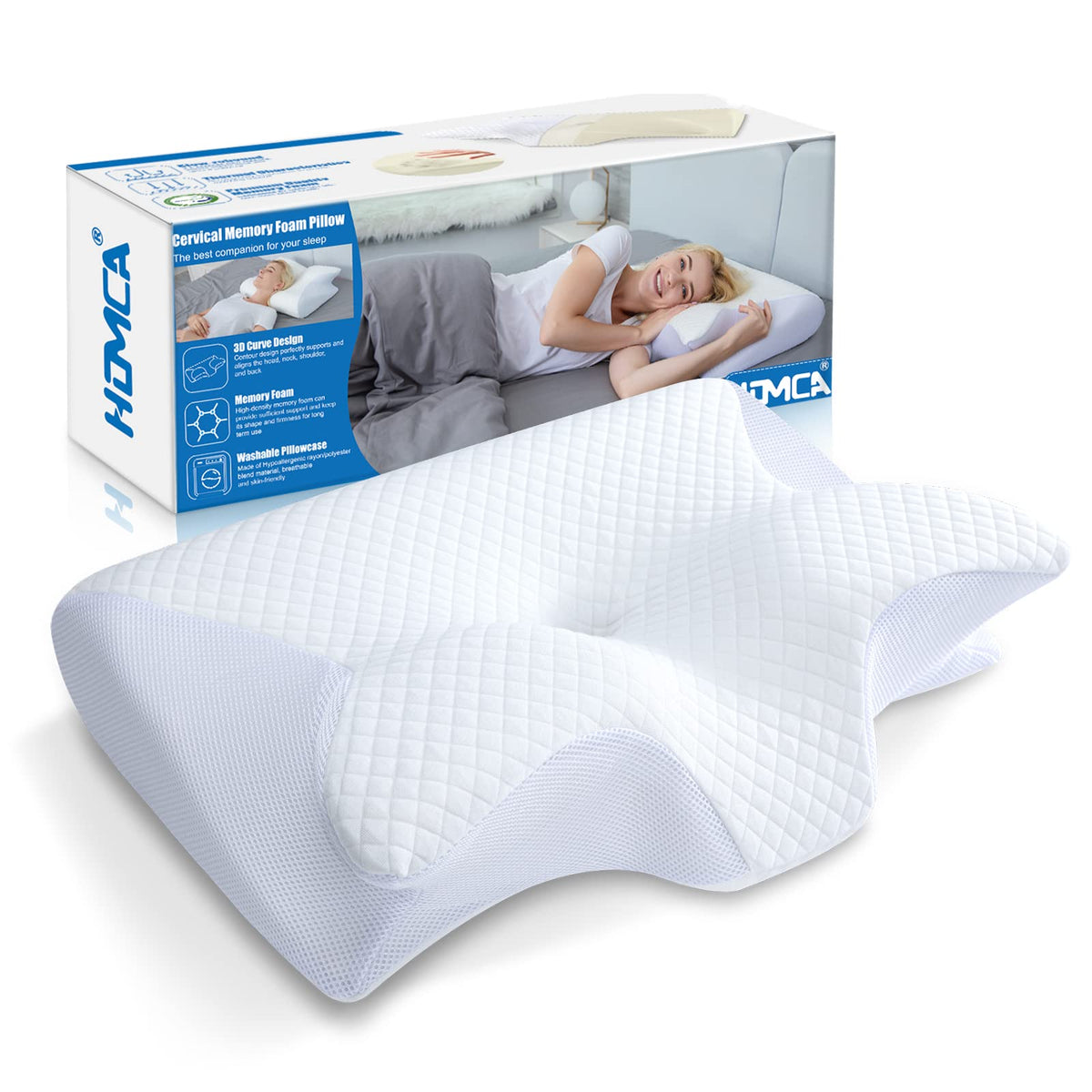 HOMCA Memory Foam Pillow, 2 in 1 Cervical Pillow for Neck Pain Relief, Ergonomic Neck Support Pillows for Side Back Stomach Sleepers with Breathable Pillowcase(White) 🍁 All In One Marketplace Canada