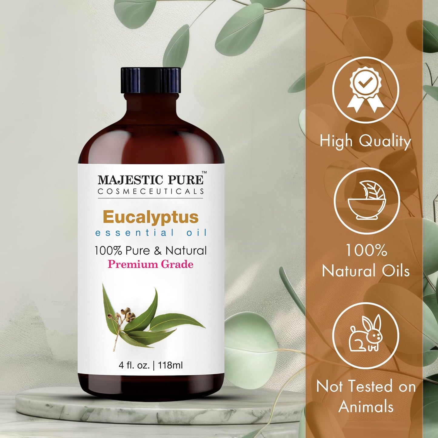 Majestic Pure Eucalyptus Essential Oil - Huge 118 ml - 100% Pure and Natural Oil for Soap Making Scent- Premium Grade with Glass Dropper 🍁 All In One Marketplace Canada