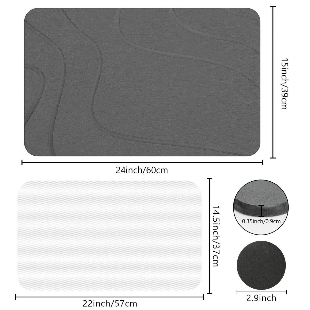 Ceecysaa Stone Bath Mat, Non-Slip Diatomaceous Earth Shower Mat, Quick Drying Bath Mat Stone, Super Absorbent Diatomite Bath Mats for Bathroom Kitchen, Easy to Clean, 60 x 39cm, Dark Gray 🍁 All In One Marketplace Canada