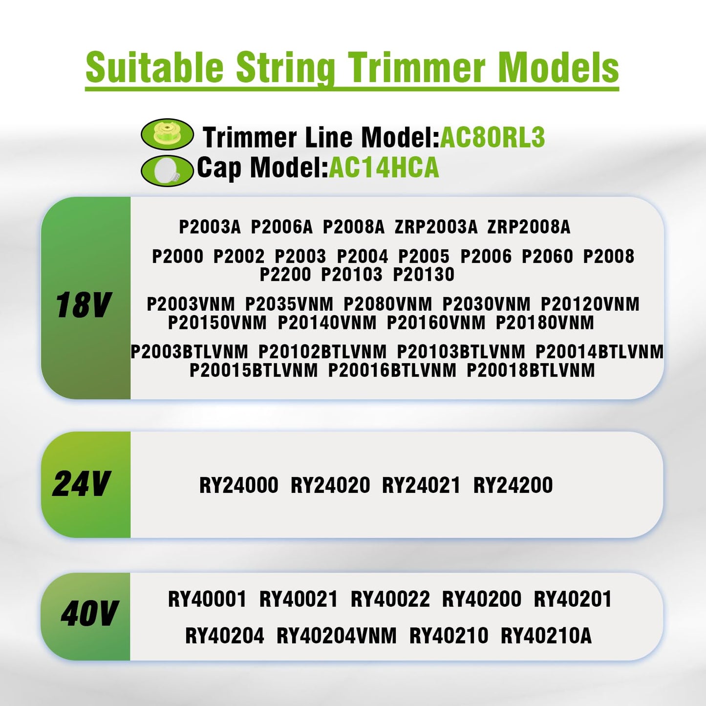 7 Pcs AC80RL3 Replacement Trimmer String for Ryobi One Plus+,0.080" Diameter String Trimmer Refll and AC14HCA Cover Cap Compatible with Ryobi 18v,24v,and 40v Cordless Trimmers(6 Spools+1 Cap) 🍁 All In One Marketplace Canada