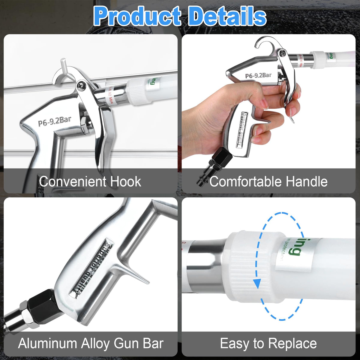 phepetroll Air Blow Gun Car Detailing Dry Cleaning Air Gun with Tapered Nozzle High Pressure Car Cleaning Tool, Car Dryer Air Blower for Car Surfaces Quickly Blasts Dust, Works with Air Compressor 🍁 All In One Marketplace Canada