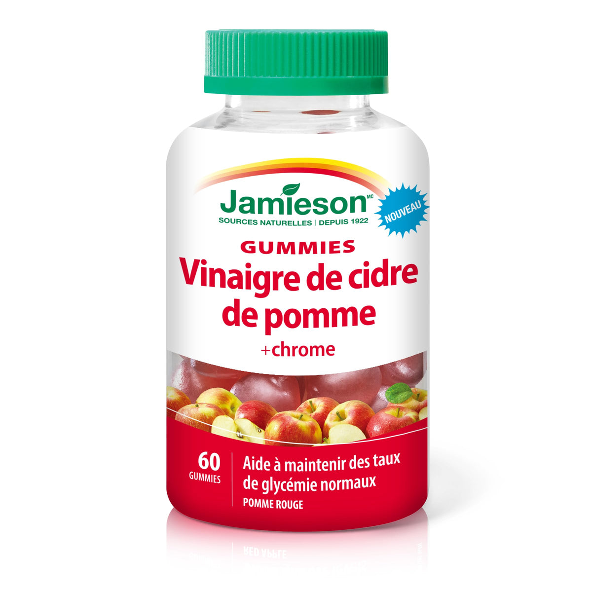 Jamieson Apple Cider Vinegar Gummy with Chromium, 60 Red Apple Flavoured Gummies. Helps Maintain Normal Blood Glucose Levels and Supports Metabolism. Vegetarian, No Artificial Colours or Flavours 🍁 All In One Marketplace Canada