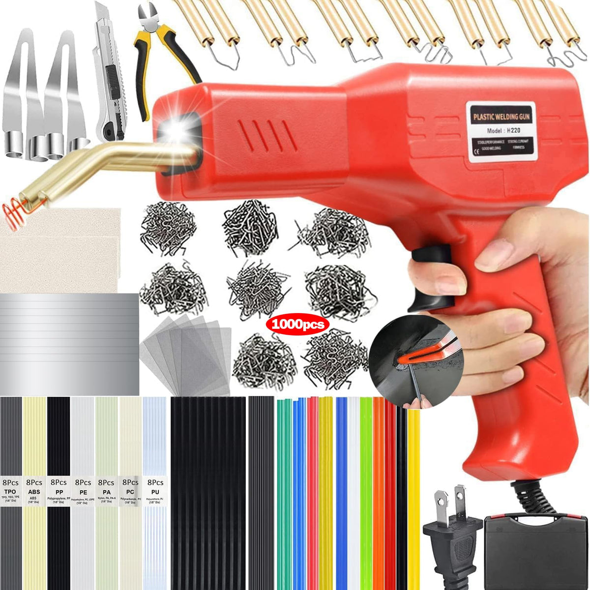 Upgraded 220W Plastic Welder, 2 in 1 Plastic Welding Repair Welder Kit 1000PCS Hot Stapler Soldering Gun with 100PCS Plastics Welding Rods Car Bumper Repair Kit for Most Plastics Repair 🍁 All In One Marketplace Canada