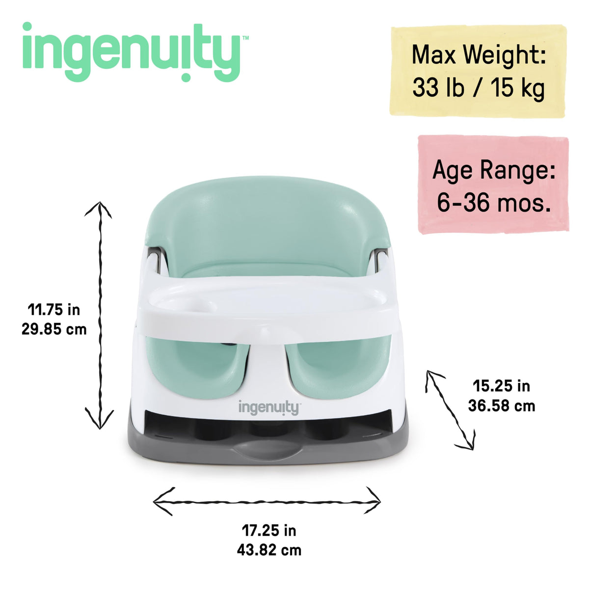 Ingenuity Baby Base 2-in-1 Booster Feeding and Floor Seat with Self-Storing Tray - Mist 🍁 All In One Marketplace Canada
