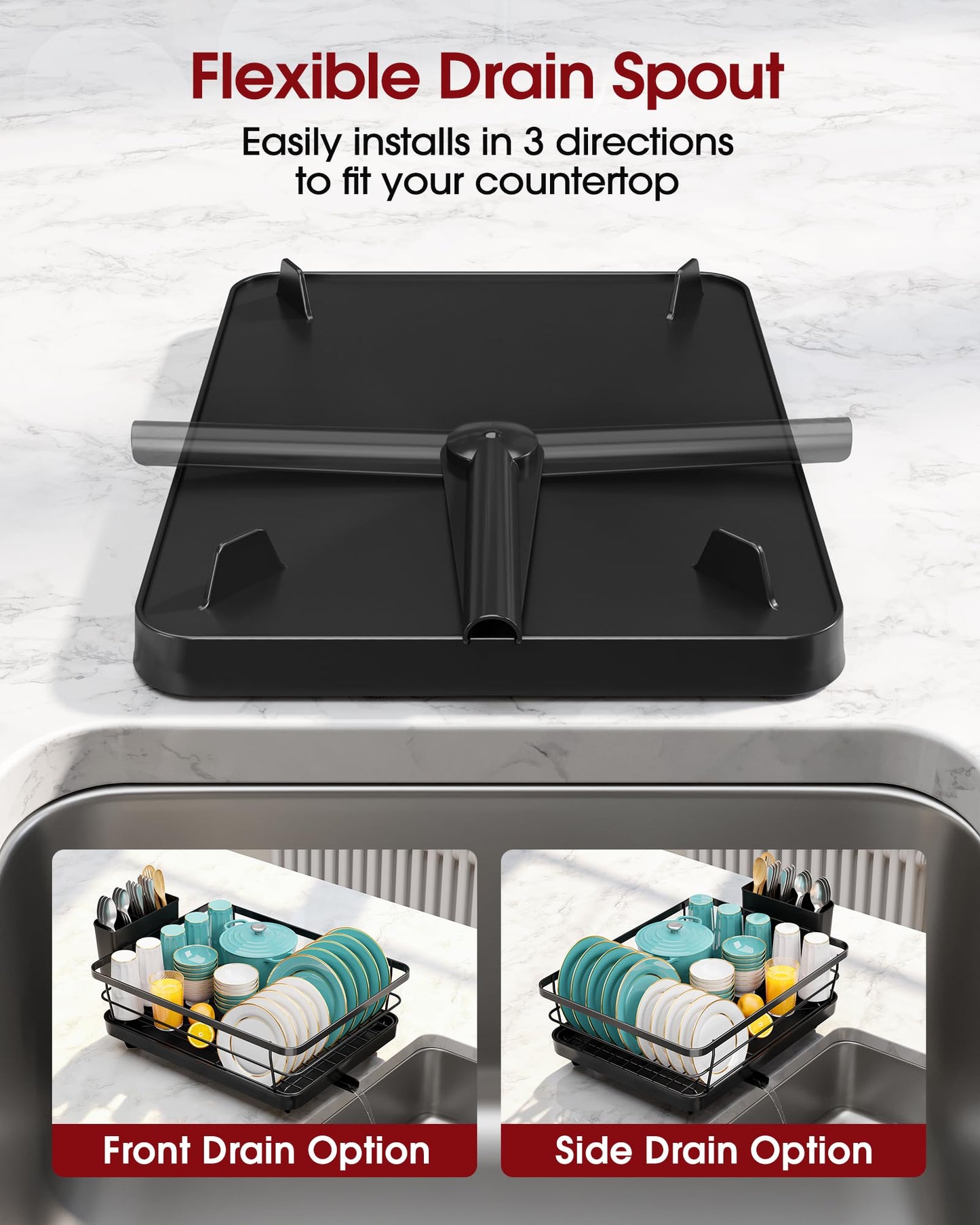 Sakugi Dish Drying Rack - Compact Dish Racks with Drain Board for Kitchen Counter, Durable Stainless Steel Dish Rack Used in Sink & on Countertop, Dark Black, Large 🍁 All In One Marketplace Canada