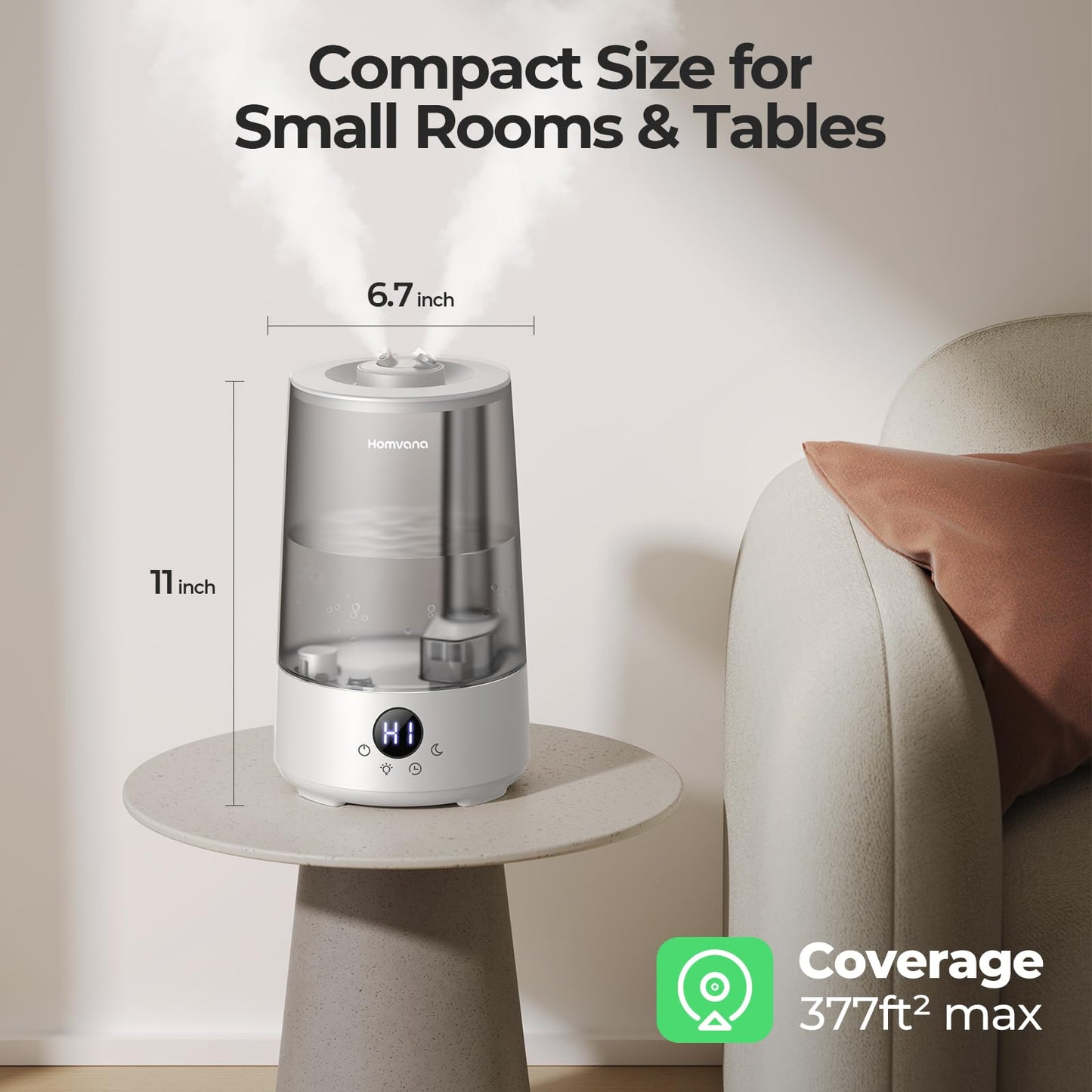 Homvana Humidifiers for Bedroom Home, 3.6 L Cool Mist Top-Fill 34H Super Long Time, Quiet 16dB, Baby Humidifier, Oil Diffuser Large, Plants, Nursery, Office BPA FREE, 7 Color Light (Grey) 🍁 All In One Marketplace Canada