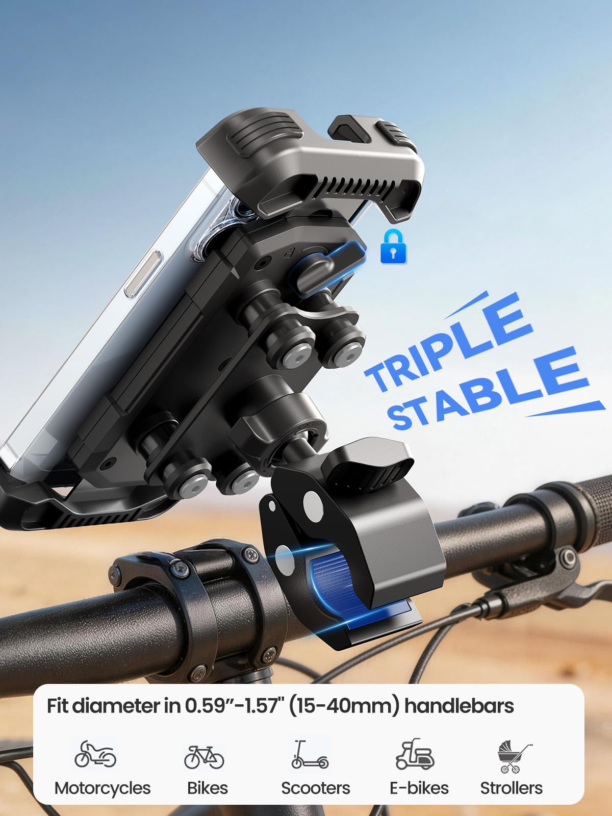 Tounee Bike Phone Mount Holder with Dual Vibration Dampener - Quick Release Handlebar Clip for Bicycle/Cycling, Upgraded Anti-Shock Design Fits iPhone 16/15/14 Pro Max & 4.7-6.7" Phones (Black) 🍁 All In One Marketplace Canada