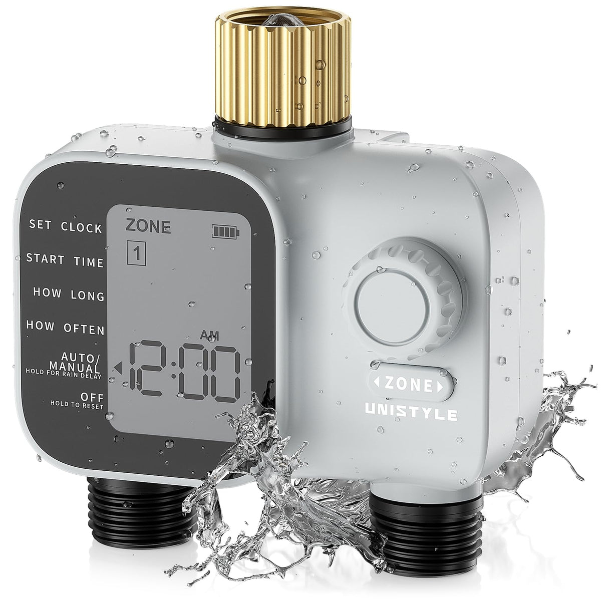 2027 New Upgrade Sprinkler Timer 2 Zone with Brass Inlet, Unistyle Water Timer for Garden Hose with Rain Delay and Manual Water/Automatic Irrigation, Hose Timers for Yard and Lawn Patio 🍁 All In One Marketplace Canada