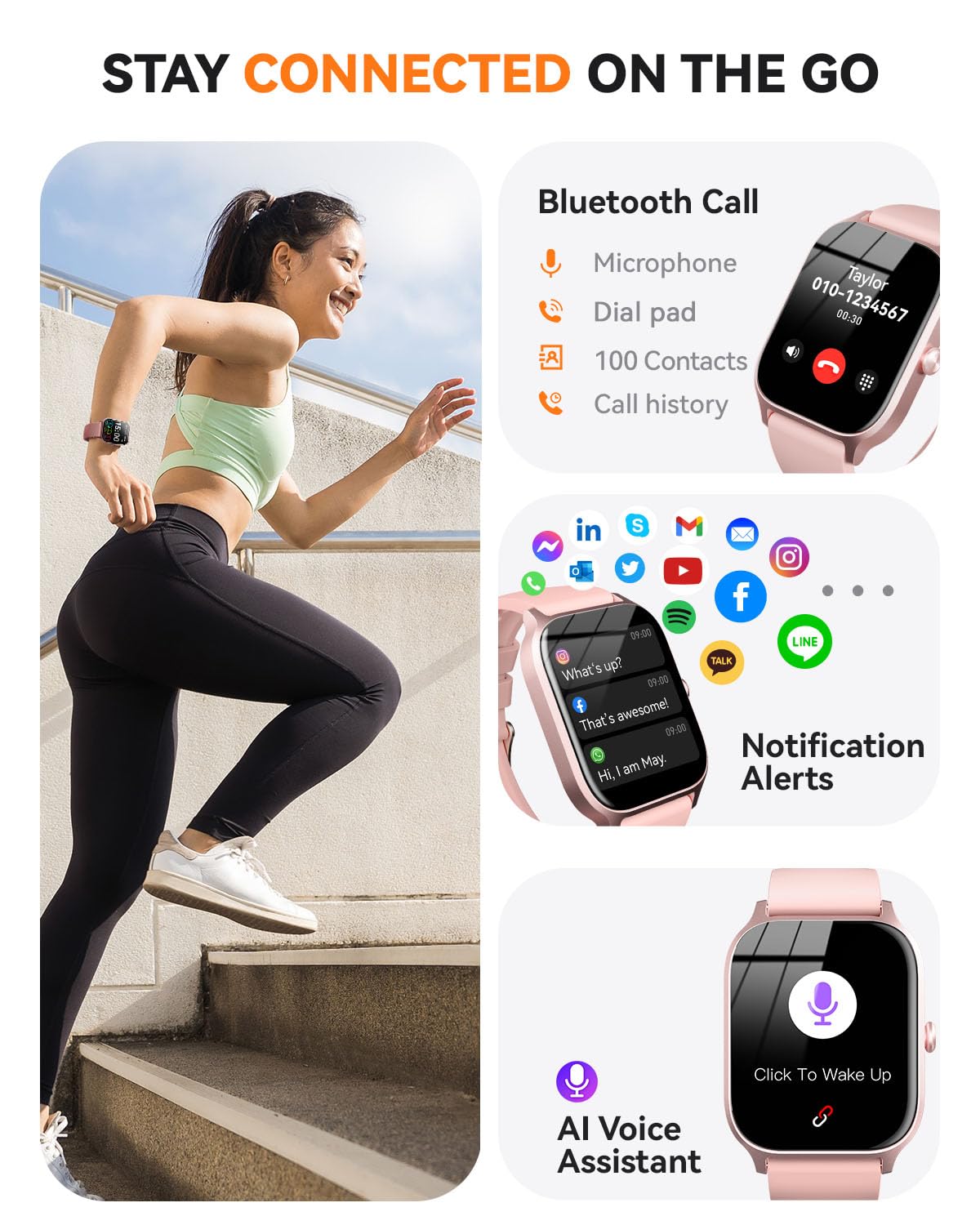 Smart Watch for Women Men - Answer/Make Call, Fitness Tracker Smartwatch for Android iPhone Compatible, Sleep Female Cycle, 120+ Sports Modes Step Counter (Classic, Pink, 1.83) 🍁 All In One Marketplace Canada