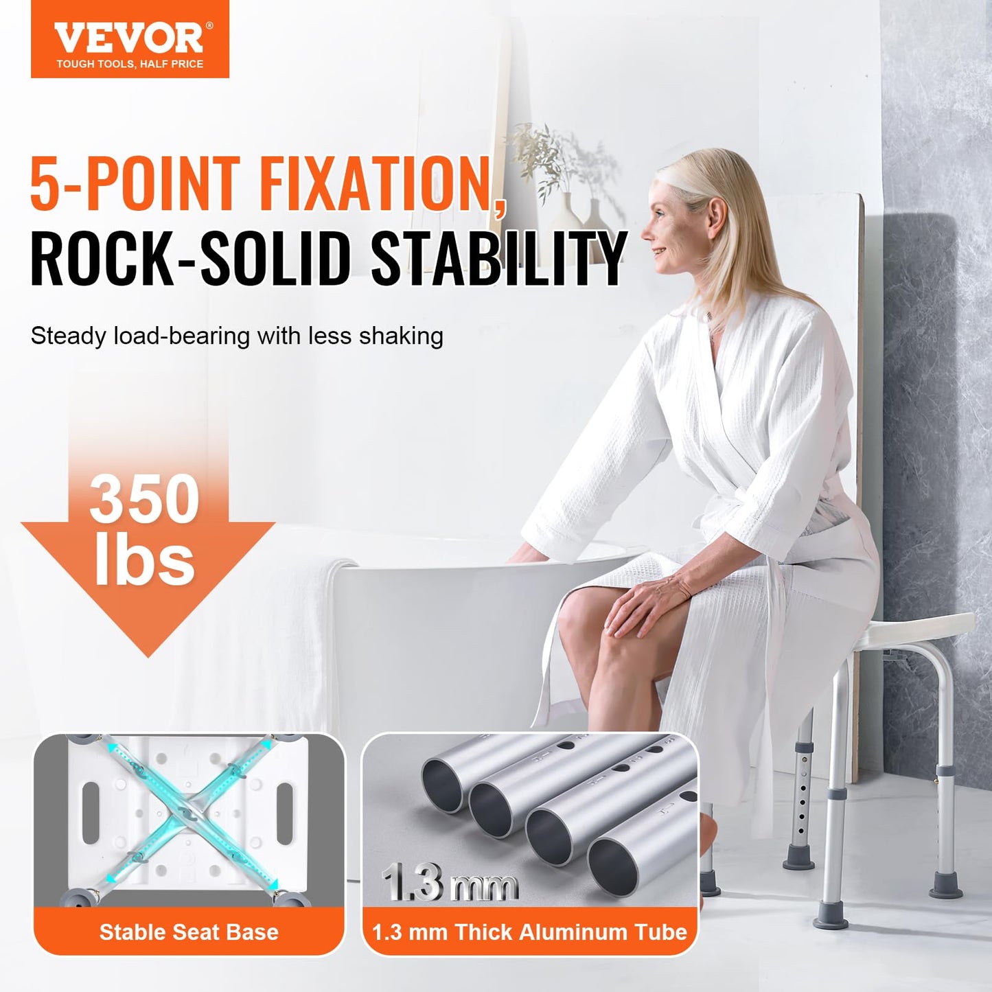 VEVOR Shower Chair, Adjustable Height Shower Stool with Built-in Handles, Shower Seat for Inside Shower or Tub, Non-Slip Bench Bathtub Stool Seat for Elderly Disabled Handicap, 158.8 kg Capacity 🍁 All In One Marketplace Canada